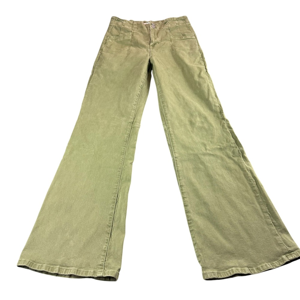 Mica Los Angeles Denim Olive Green High Rise Flare Jeans Wide Leg Size 30